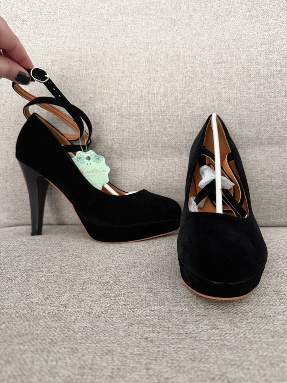 NEW! Women's Black Suede Ankle-Strap Platform Heels